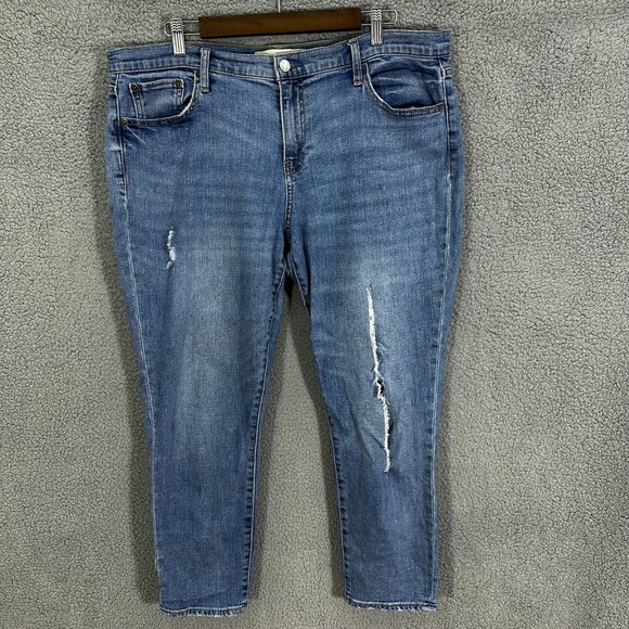 Gap 1969 Best Girlfriend Jeans 33 Blue Distressed Relaxed Tapered Boyfriend - Picture 1 of 6